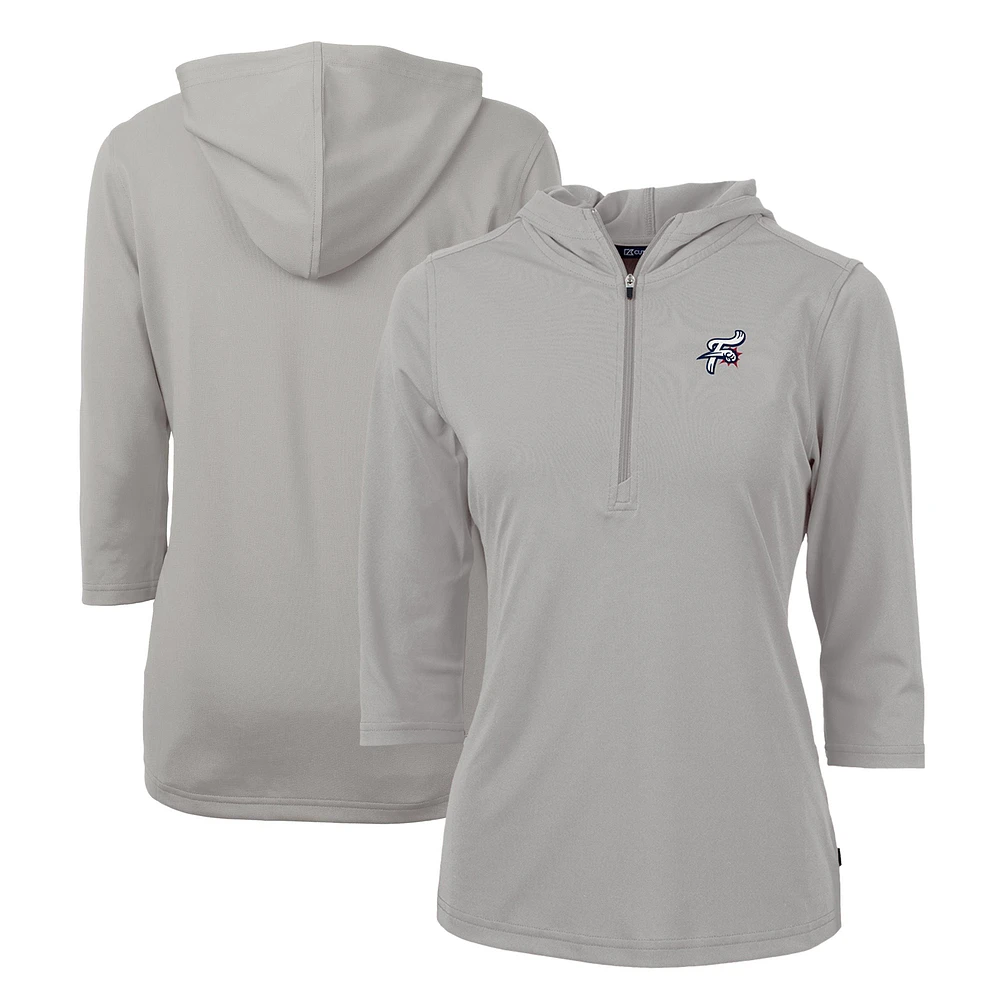 Women's Cutter & Buck Gray Reading Fightin Phils Virtue Eco Pique Recycled 3/4-Sleeve Half-Zip Pullover Hoodie