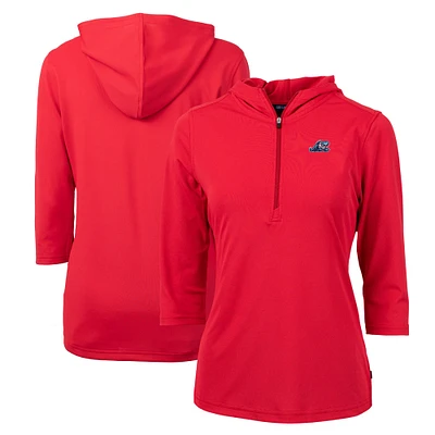 Women's Cutter & Buck West Michigan Whitecaps Virtue Eco Pique Recycled 3/4-Sleeve Half-Zip Pullover Hoodie