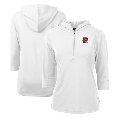 Women's Cutter & Buck  White Portland Sea Dogs Virtue Eco Pique Recycled 3/4-Sleeve Half-Zip Pullover Hoodie