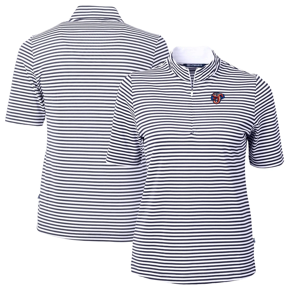 Women's Cutter & Buck Navy Jacksonville Jumbo Shrimp Virtue DryTec Eco Pique Stripe Recycled Top