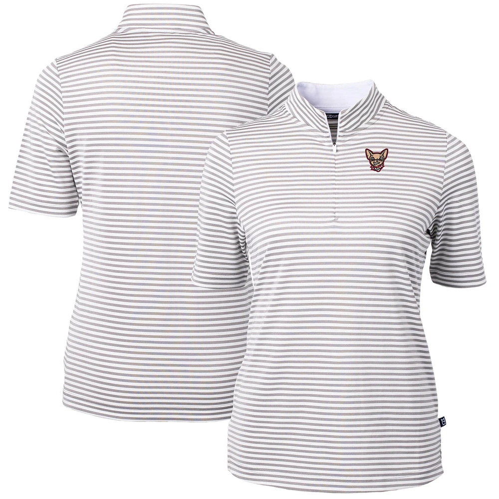 Women's Cutter & Buck Gray El Paso Chihuahuas Virtue DryTec Eco Pique Stripe Recycled Top