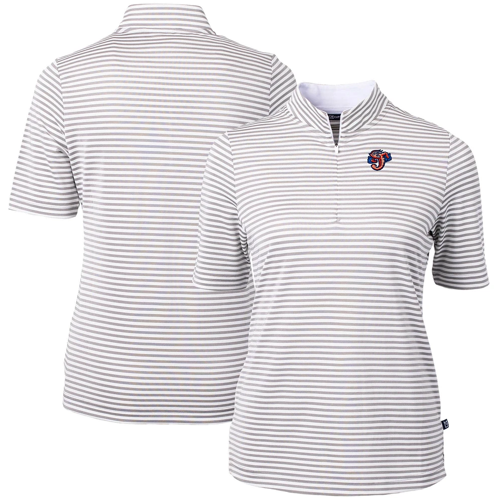 Women's Cutter & Buck Gray Jacksonville Jumbo Shrimp Virtue DryTec Eco Pique Stripe Recycled Top