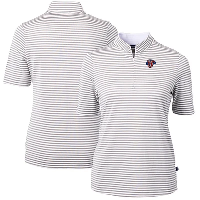 Women's Cutter & Buck Gray Jacksonville Jumbo Shrimp Virtue DryTec Eco Pique Stripe Recycled Top
