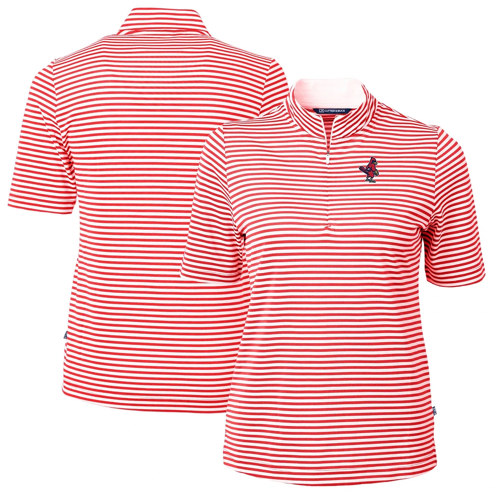 Women's Cutter & Buck Red Memphis Redbirds Virtue DryTec Eco Pique Stripe Recycled Top