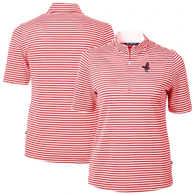 Women's Cutter & Buck Red Memphis Redbirds Virtue DryTec Eco Pique Stripe Recycled Top