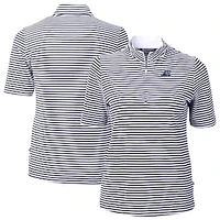 Women's Cutter & Buck Navy West Michigan Whitecaps Virtue DryTec Eco Pique Stripe Recycled Top