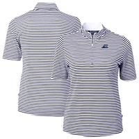 Women's Cutter & Buck Navy West Michigan Whitecaps Virtue DryTec Eco Pique Stripe Recycled Top