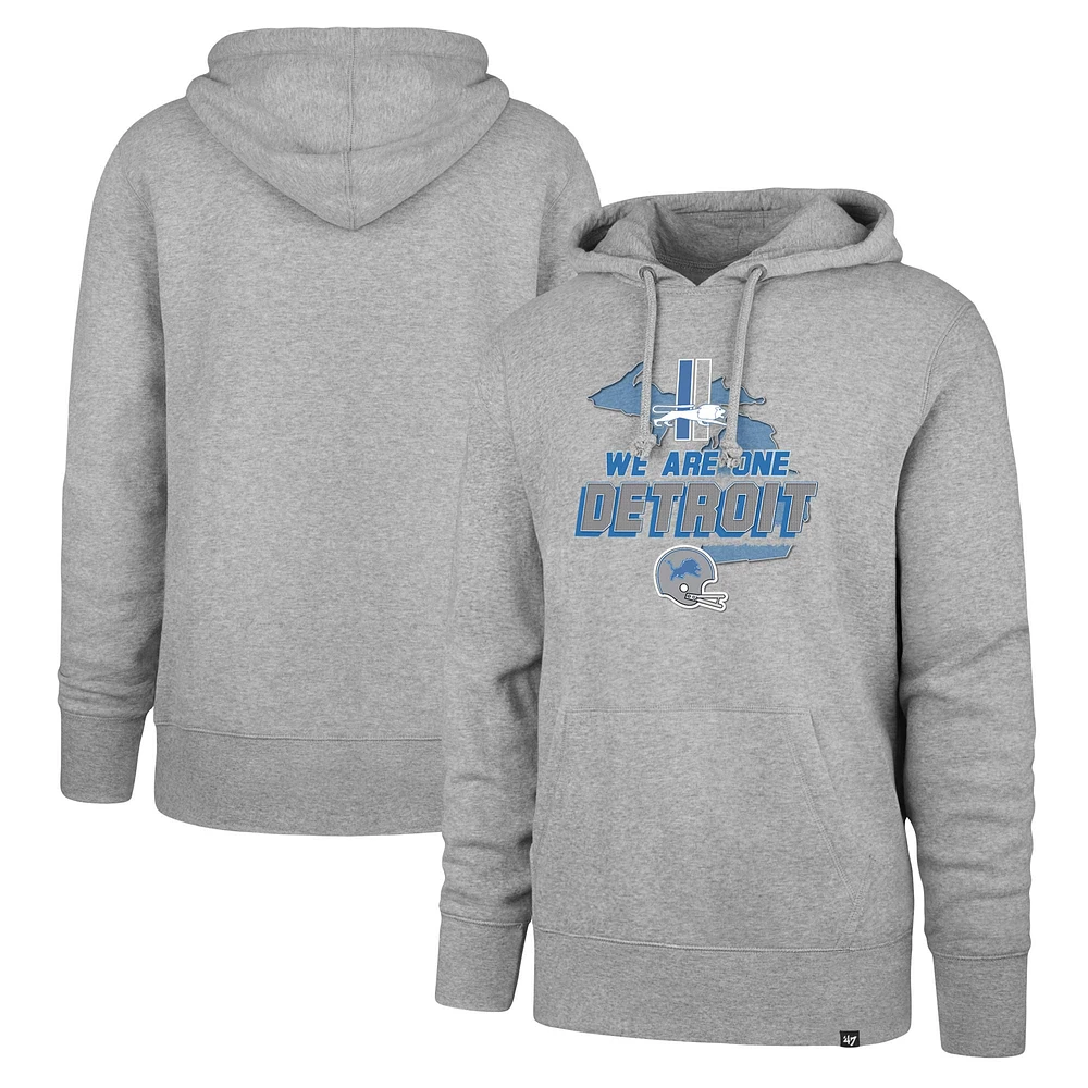 Men's '47 Gray Detroit Lions We Are One Regional Headline Pullover Hoodie