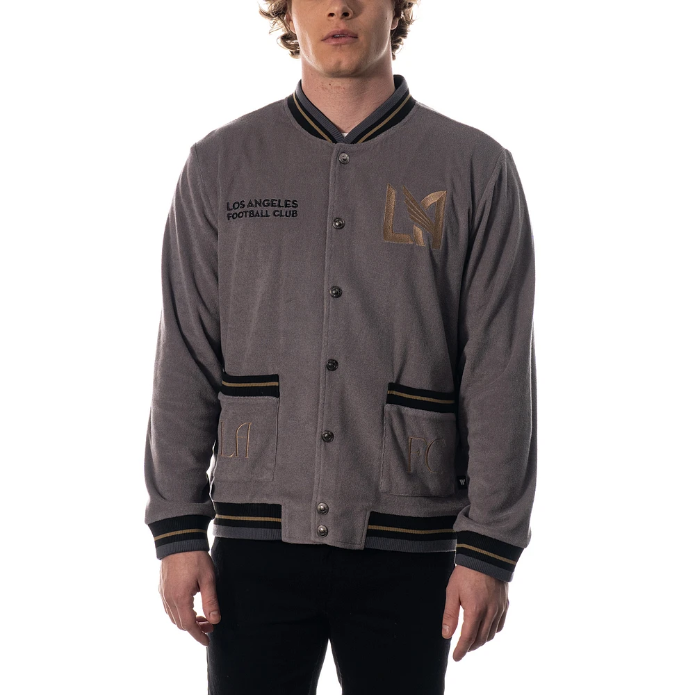 Unisex The Wild Collective Gray LAFC Towel Terry Full-Button Bomber Jacket