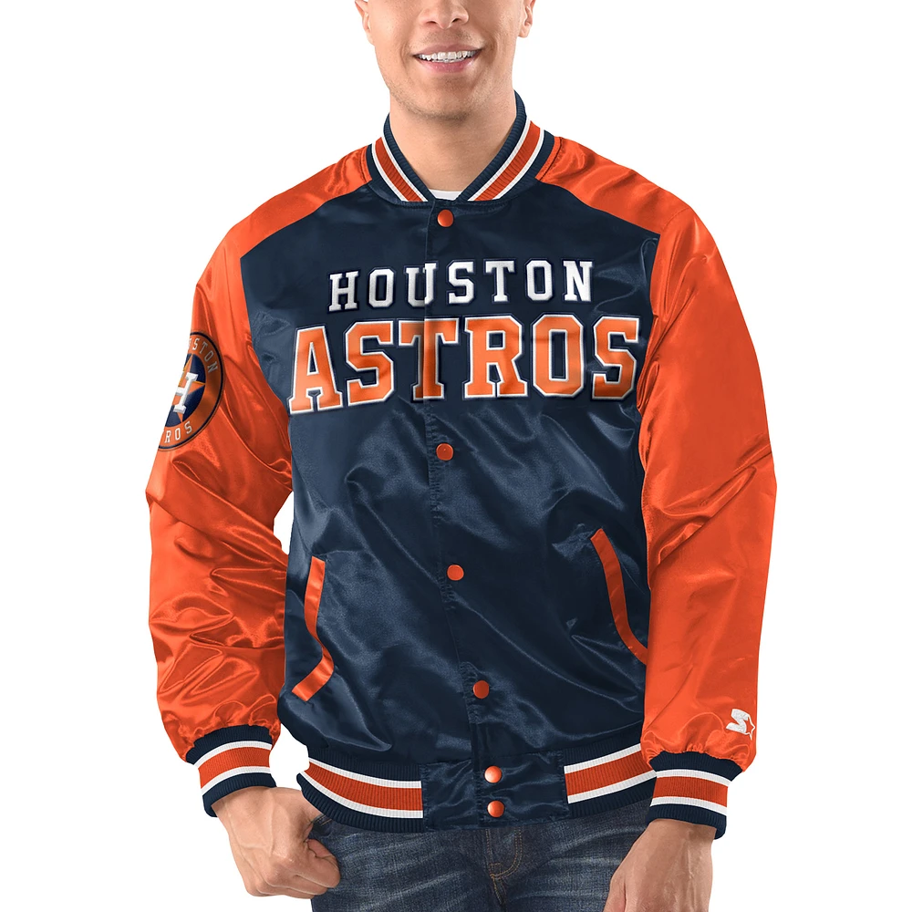 Men's Starter Navy/Orange Houston Astros Varsity Satin Full-Snap Jacket