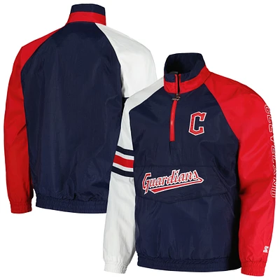 Men's Starter Navy/Red Cleveland Guardians Elite Raglan Half-Zip Jacket