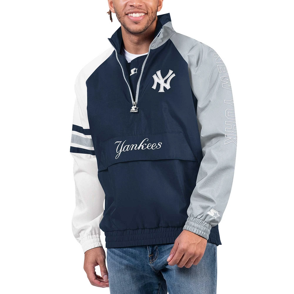 Men's Starter Navy/Gray New York Yankees Elite Raglan Half-Zip Jacket