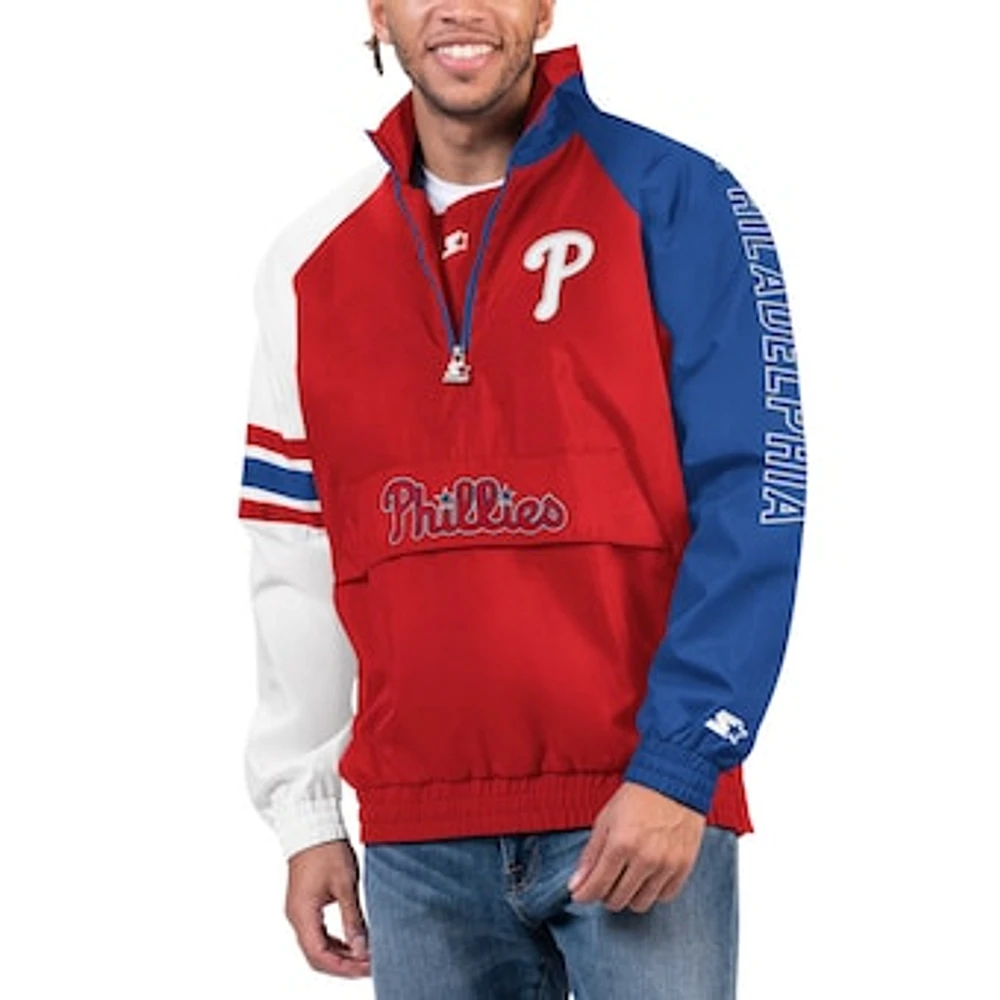 Men's Starter Red/Royal Philadelphia Phillies Elite Raglan Half-Zip Jacket