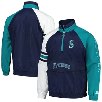 Men's Starter Navy/White Seattle Mariners Elite Raglan Half-Zip Jacket