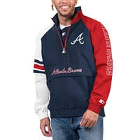 Men's Starter Navy/Red Atlanta Braves Elite Raglan Half-Zip Jacket