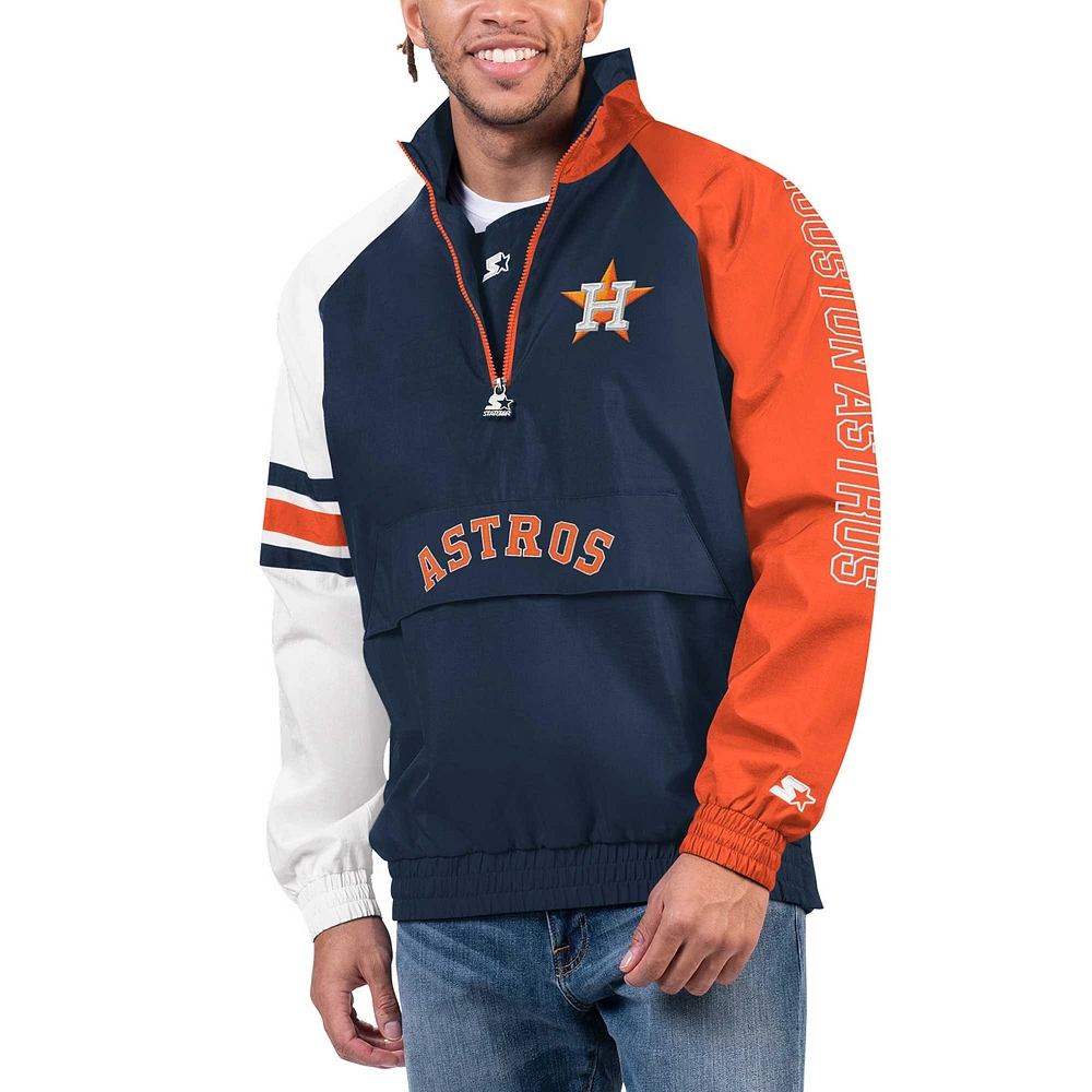 Men's Starter Navy/Orange Houston Astros Elite Raglan Half-Zip Jacket