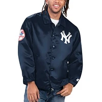 Men's Starter Navy New York Yankees Option Route Satin Full-Snap Jacket