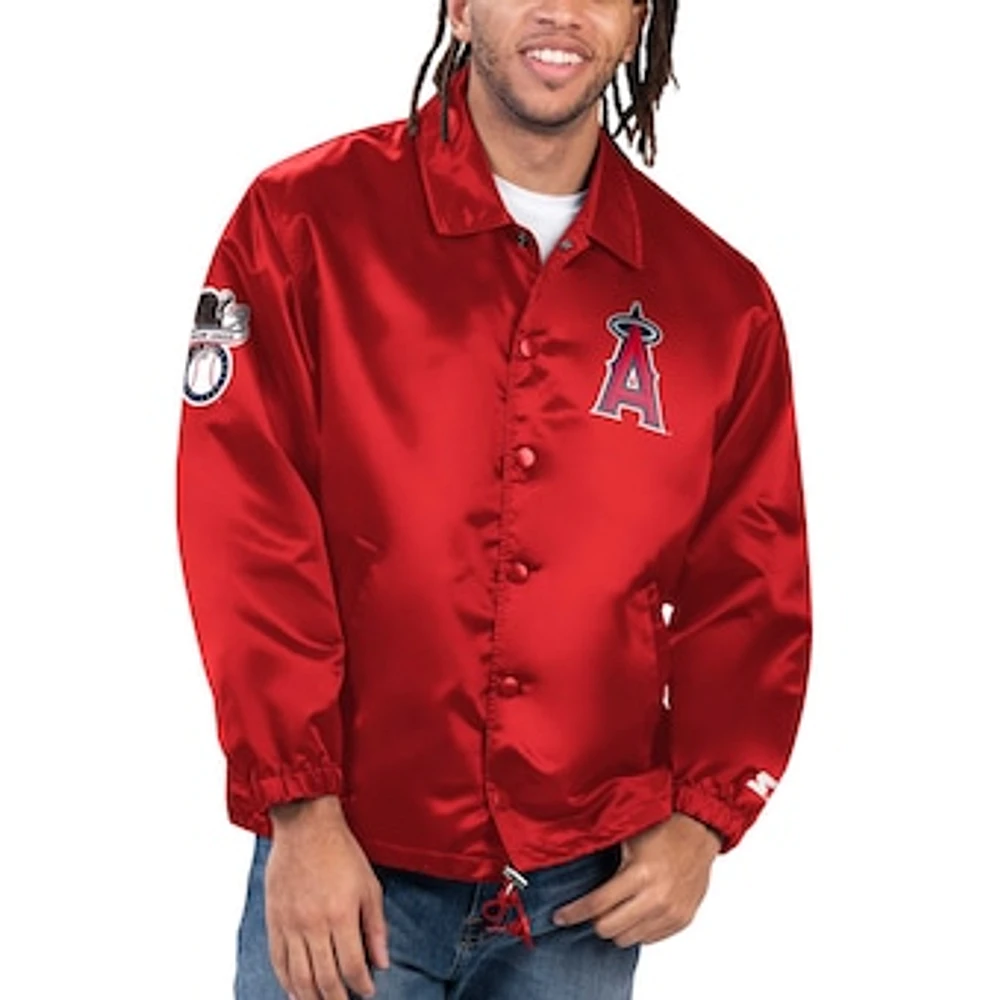 Men's Starter Red Los Angeles Angels Option Route Satin Full-Snap Jacket