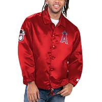 Men's Starter Red Los Angeles Angels Option Route Satin Full-Snap Jacket