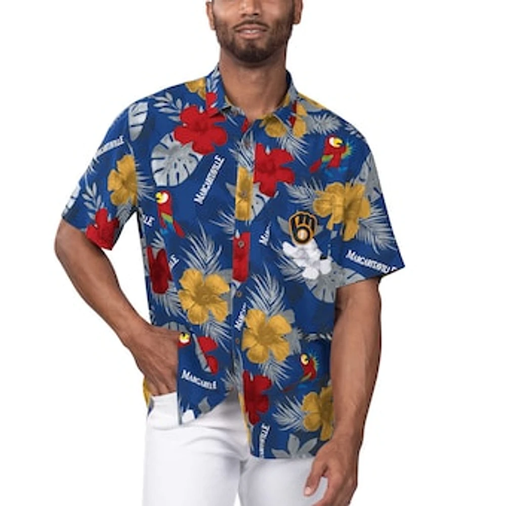 Men's Margaritaville Royal Milwaukee Brewers Island Life Floral Party Button-Up Shirt