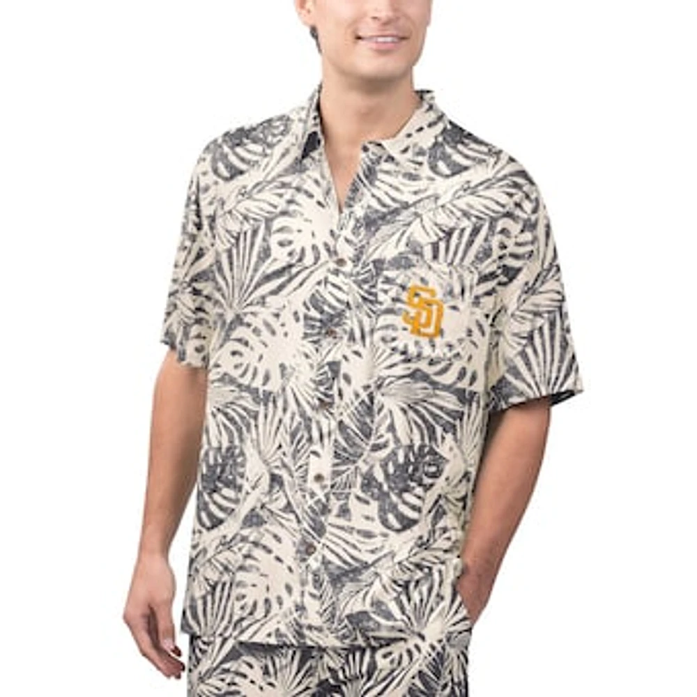 Men's Margaritaville Black San Diego Padres Monstera Print Party Button-Up Shirt