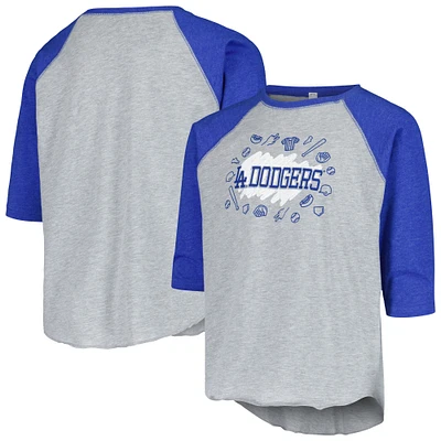 Youth Soft as a Grape Heather Gray Los Angeles Dodgers Raglan 3/4 Sleeve T-Shirt