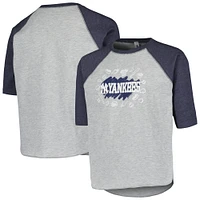 Youth Soft as a Grape Heather Gray New York Yankees Raglan 3/4 Sleeve T-Shirt