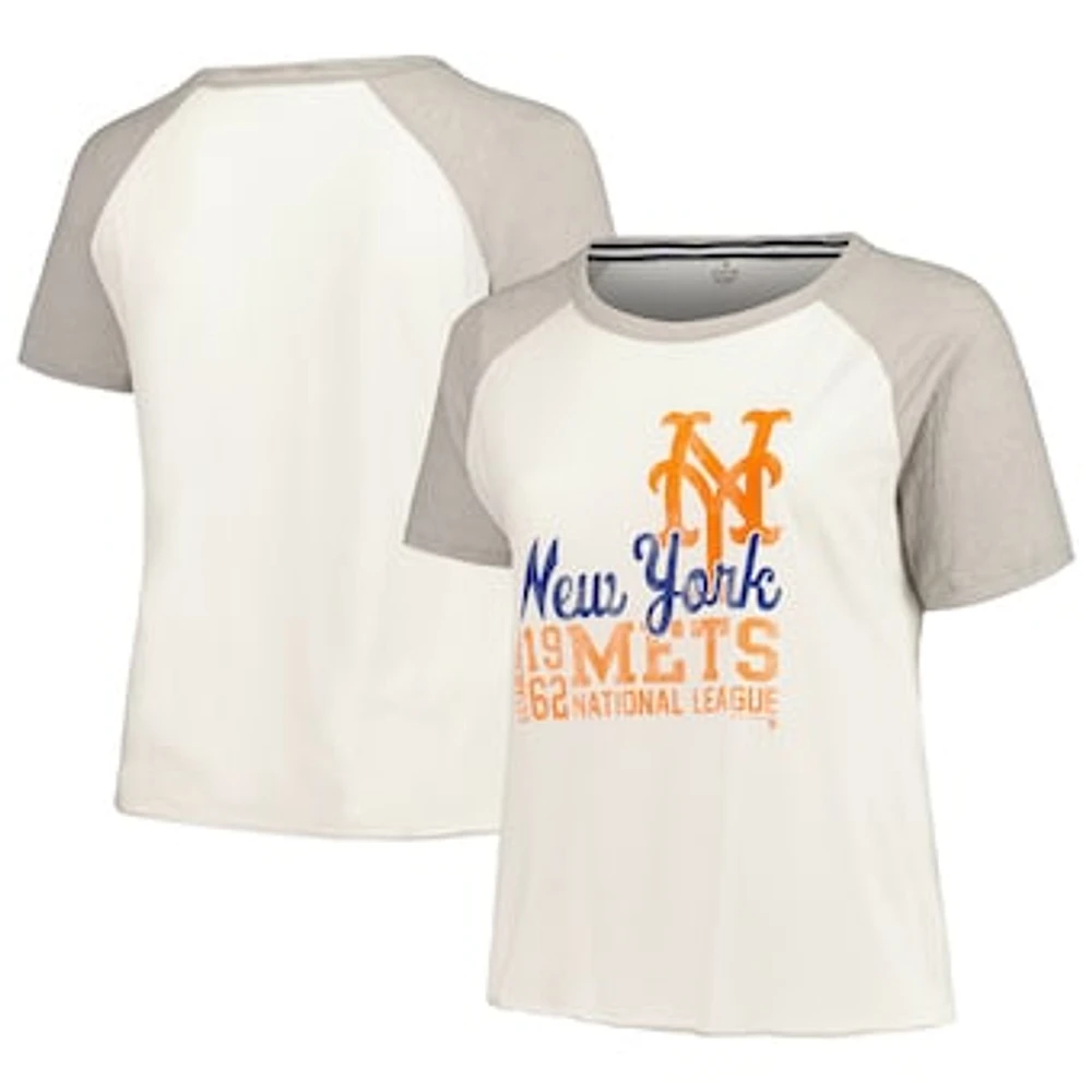 Women's Soft as a Grape White New York Mets Plus Baseball Raglan T-Shirt