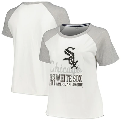 Women's Soft as a Grape White Chicago Sox Plus Baseball Raglan T-Shirt