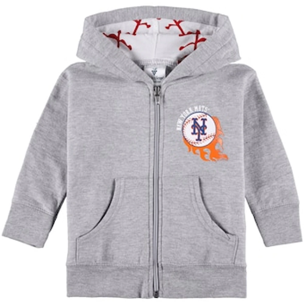 Infant Soft as a Grape Heather Gray New York Mets Baseball Full-Zip Hoodie