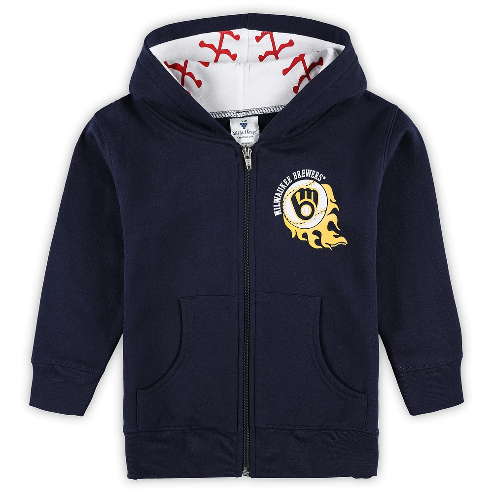 Toddler Soft as a Grape Navy Milwaukee Brewers Baseball Full-Zip Hoodie Jacket