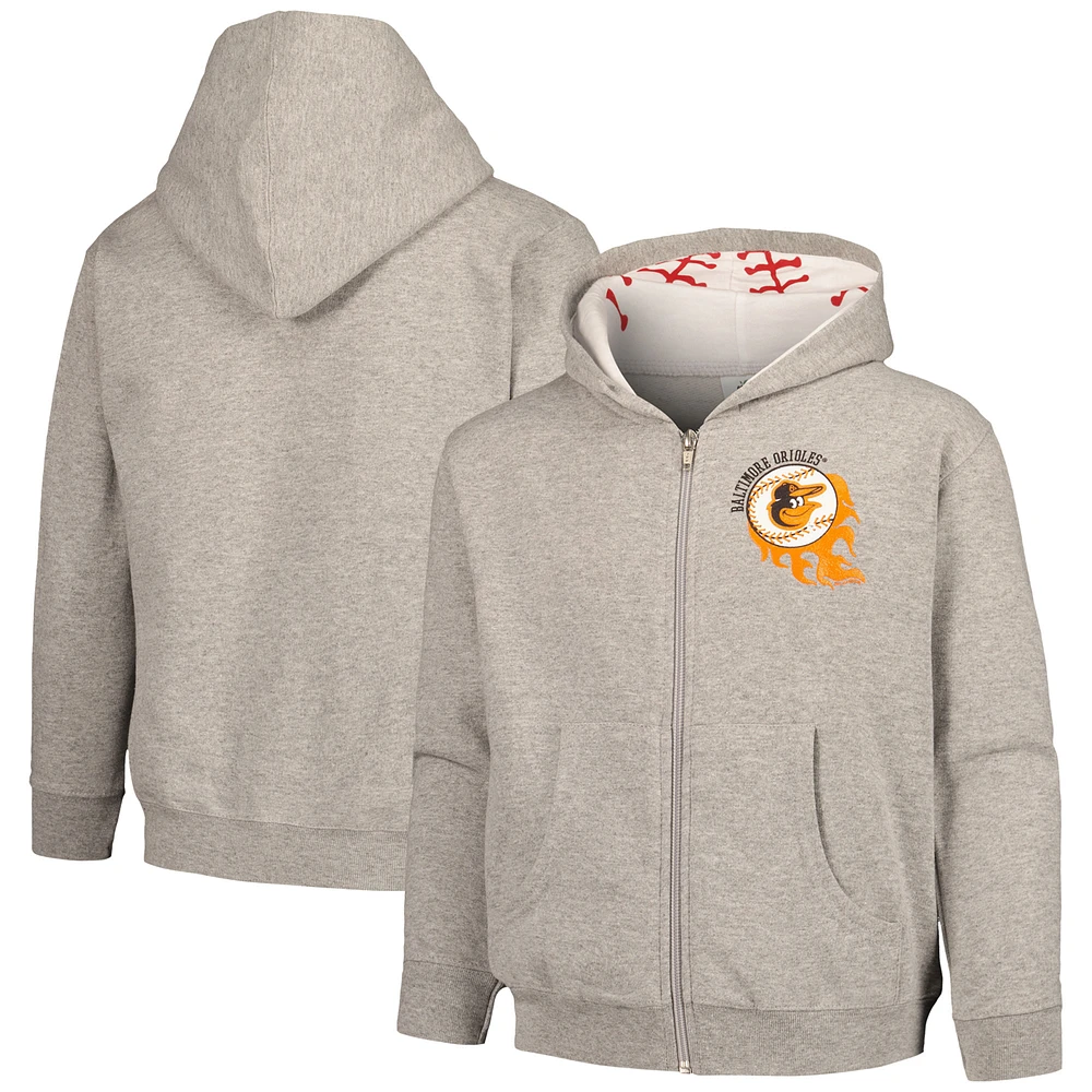 Toddler Soft as a Grape Heather Gray Baltimore Orioles Baseball Full-Zip Hoodie Jacket