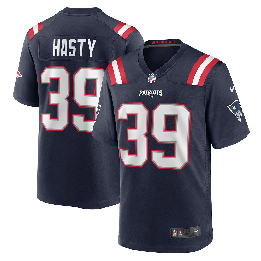 Men's Nike Jamycal Hasty  Navy New England Patriots Team Game Jersey