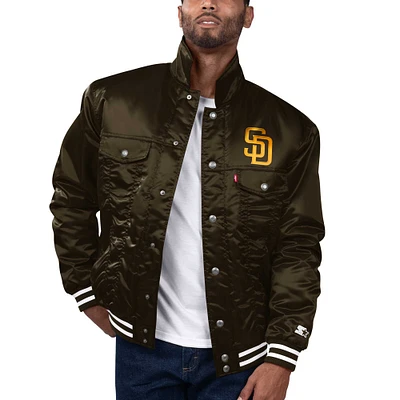 Men's Starter x Levi's Brown San Diego Padres Silver Tab Satin Full-Snap Trucker Jacket