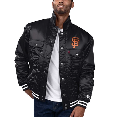 Men's Starter x Levi's Black San Francisco Giants Silver Tab Satin Full-Snap Trucker Jacket