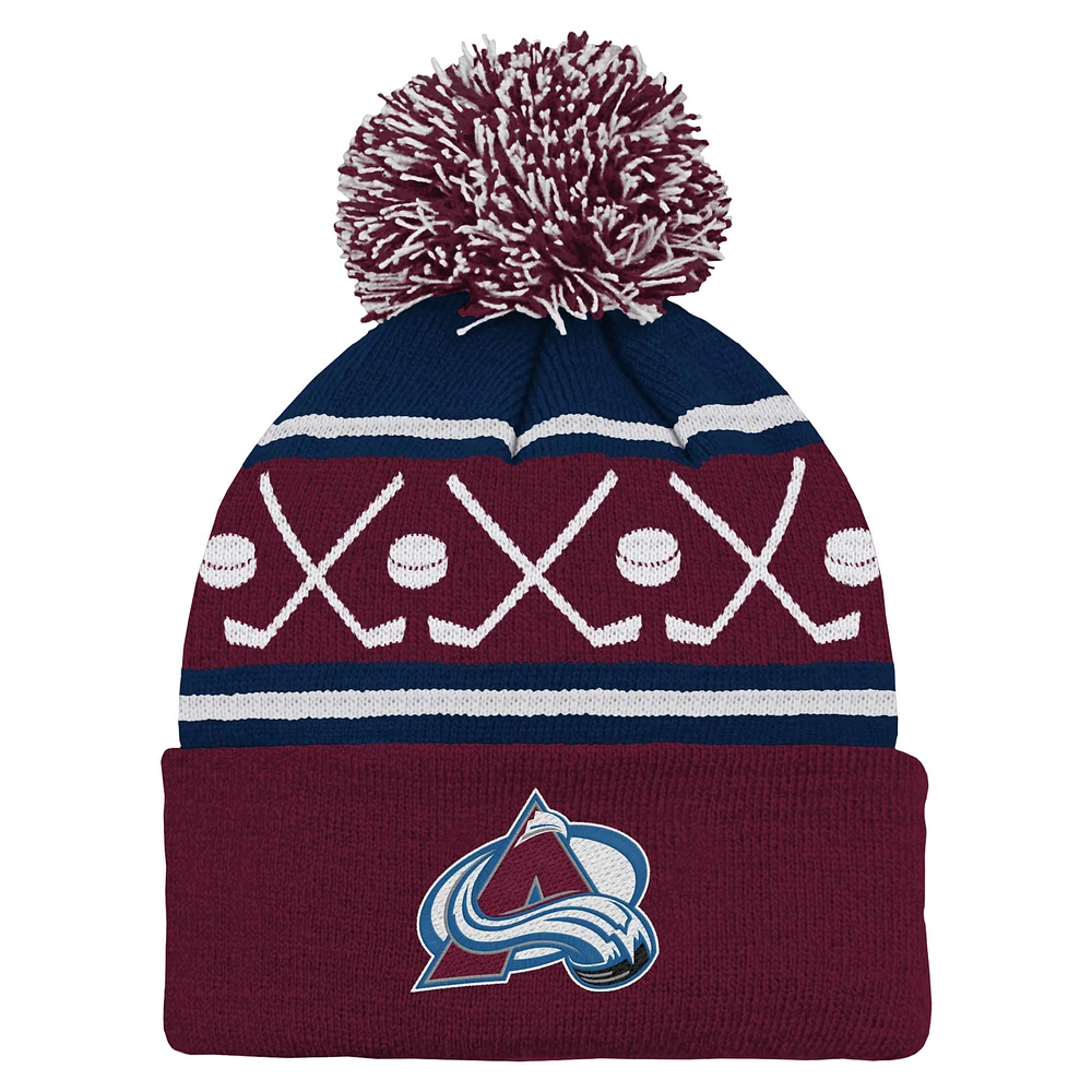 Preschool Burgundy Colorado Avalanche Faceoff Cuffed Knit Hat with Pom