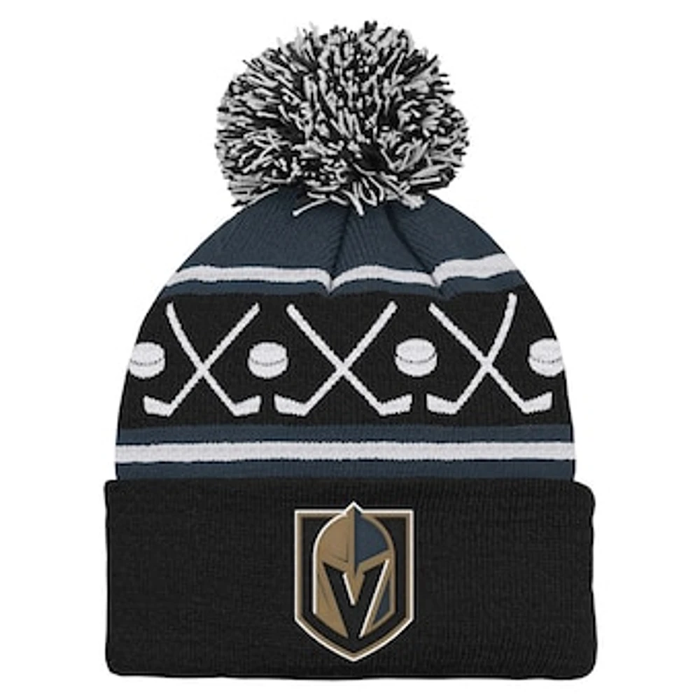 Preschool Black Vegas Golden Knights Faceoff Cuffed Knit Hat with Pom