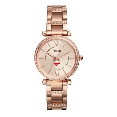 Women's Fossil Rose Gold SMU Mustangs Carlie Stainless Steel Watch