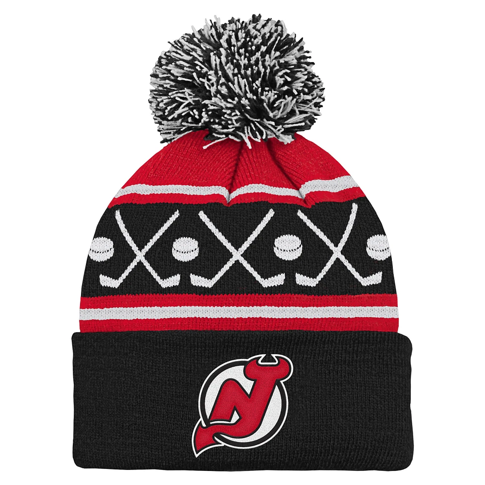 Infant Black New Jersey Devils Face-Off Cuffed Knit Hat with Pom