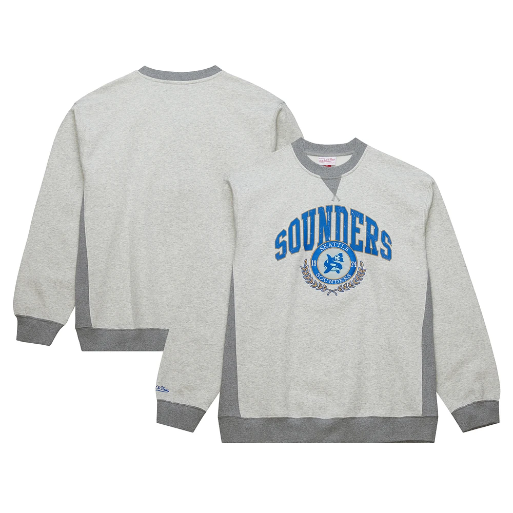 Men's Mitchell & Ness Heather Gray Seattle Sounders FC Orca Fleece Pullover Sweatshirt