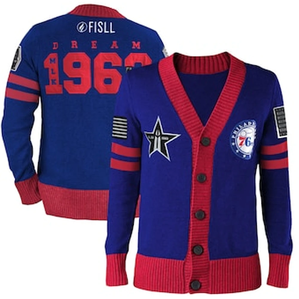 Unisex FISLL x Black History Collection  Blue Philadelphia 76ers Full-Button Cardigan Sweater