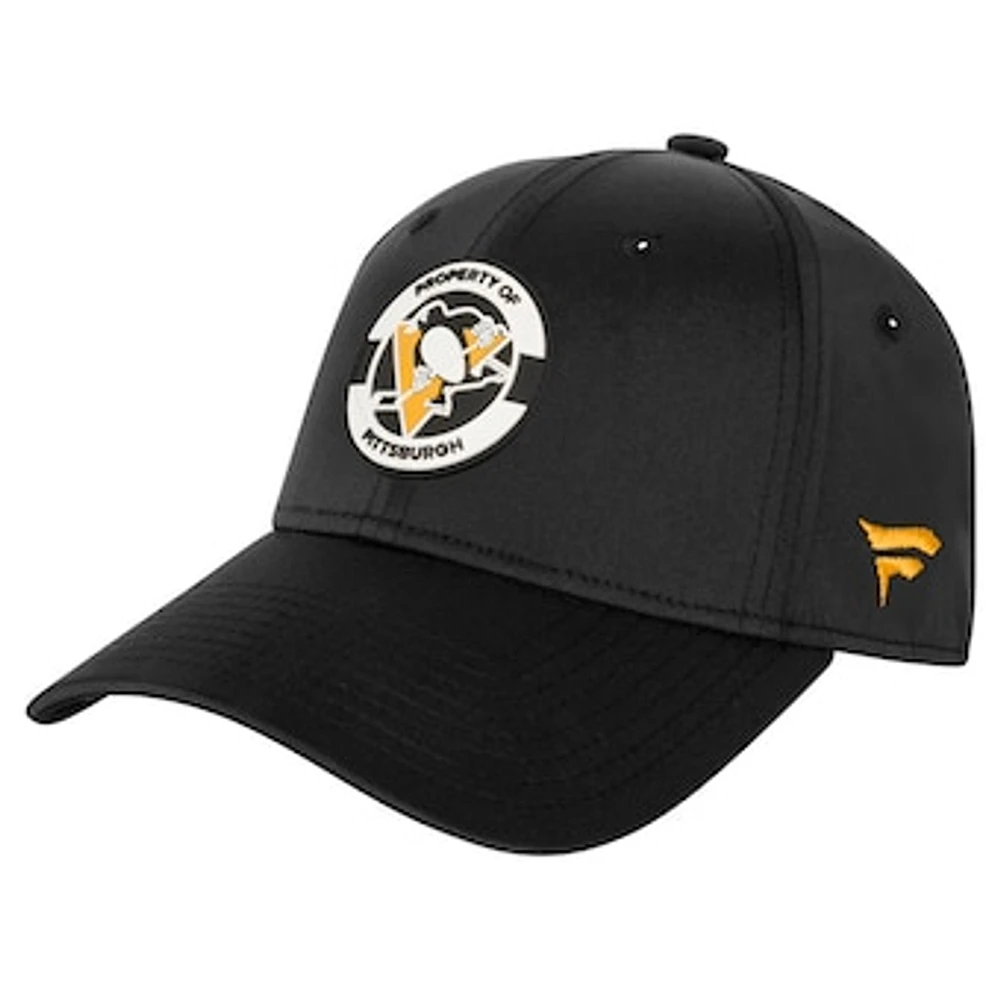 Youth Fanatics Black Pittsburgh Penguins Authentic Pro Training Camp Stretch Fit Hat