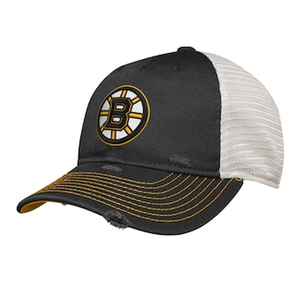 Youth Black Boston Bruins Slouch Trucker Adjustable Hat