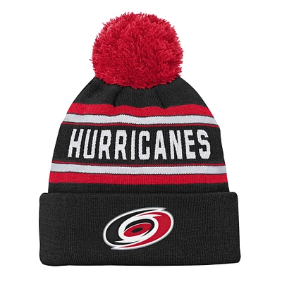 Youth Carolina Hurricanes Black Jacquard Cuffed Knit Hat with Pom