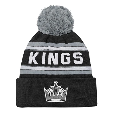 Youth Los Angeles Kings Black Jacquard Cuffed Knit Hat with Pom