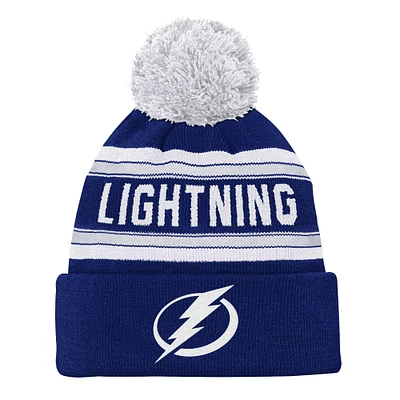 Youth Tampa Bay Lightning Blue Jacquard Cuffed Knit Hat with Pom