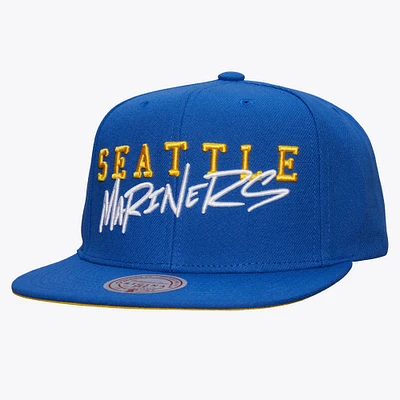 Men's Mitchell & Ness Royal Seattle Mariners Team Tagged Snapback Hat