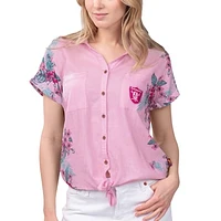 Women's Margaritaville Pink Las Vegas Raiders Stadium Tie-Front Button-Up Shirt
