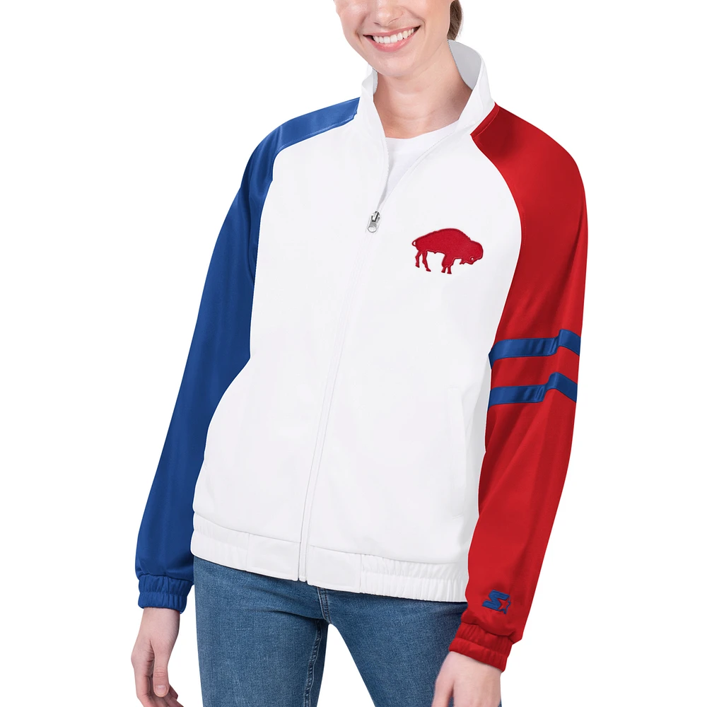 Women's Starter White Buffalo Bills Curve Ball Raglan Full-Zip Track Jacket