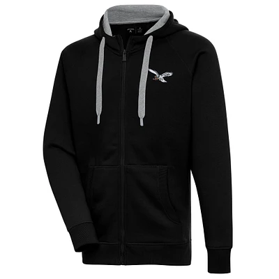 Men's Antigua Black Philadelphia Eagles Throwback Logo Victory Full-Zip Hoodie